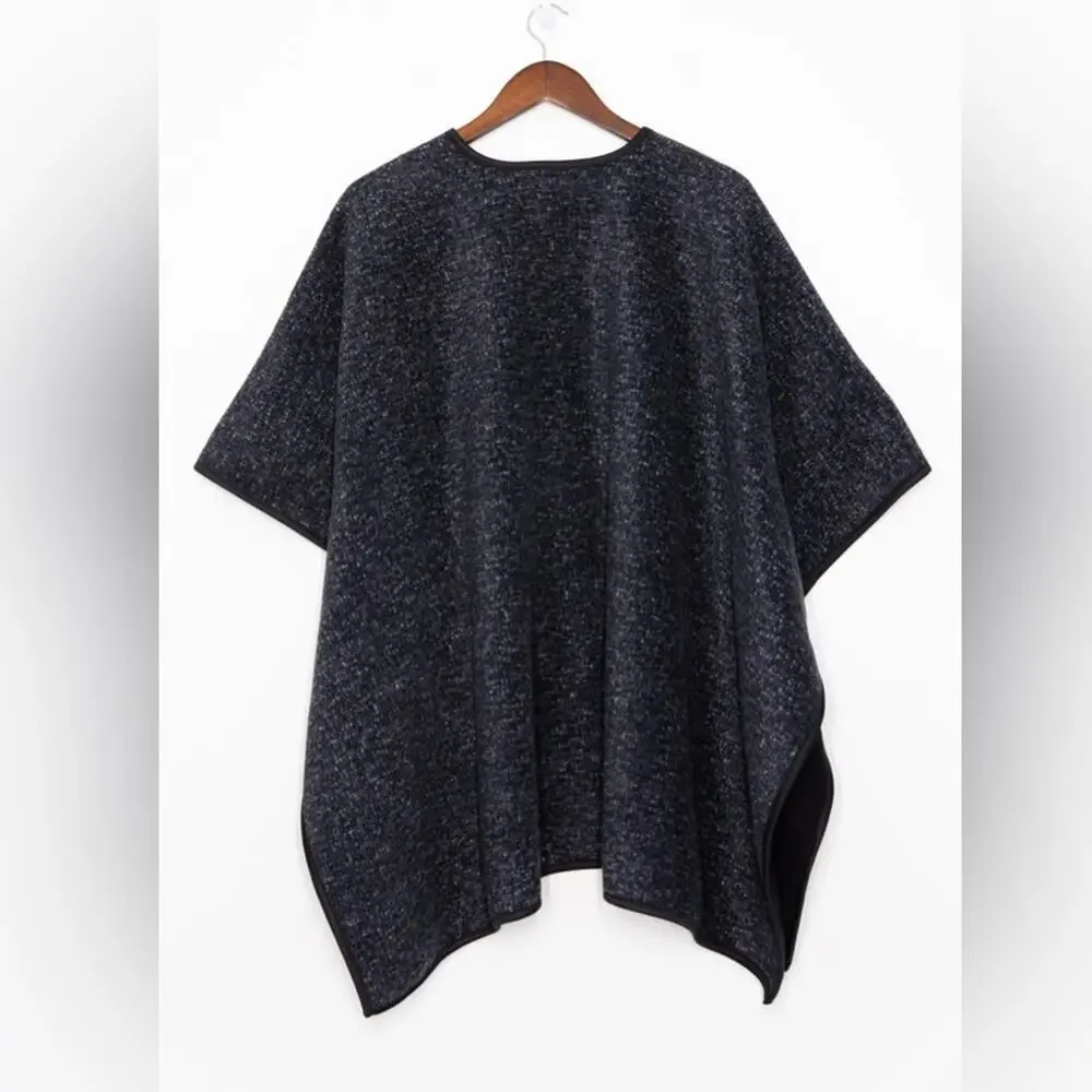 Ike Behar Reversible Ruana Poncho Womens OS Gray Black Open Front Wrap Cape
